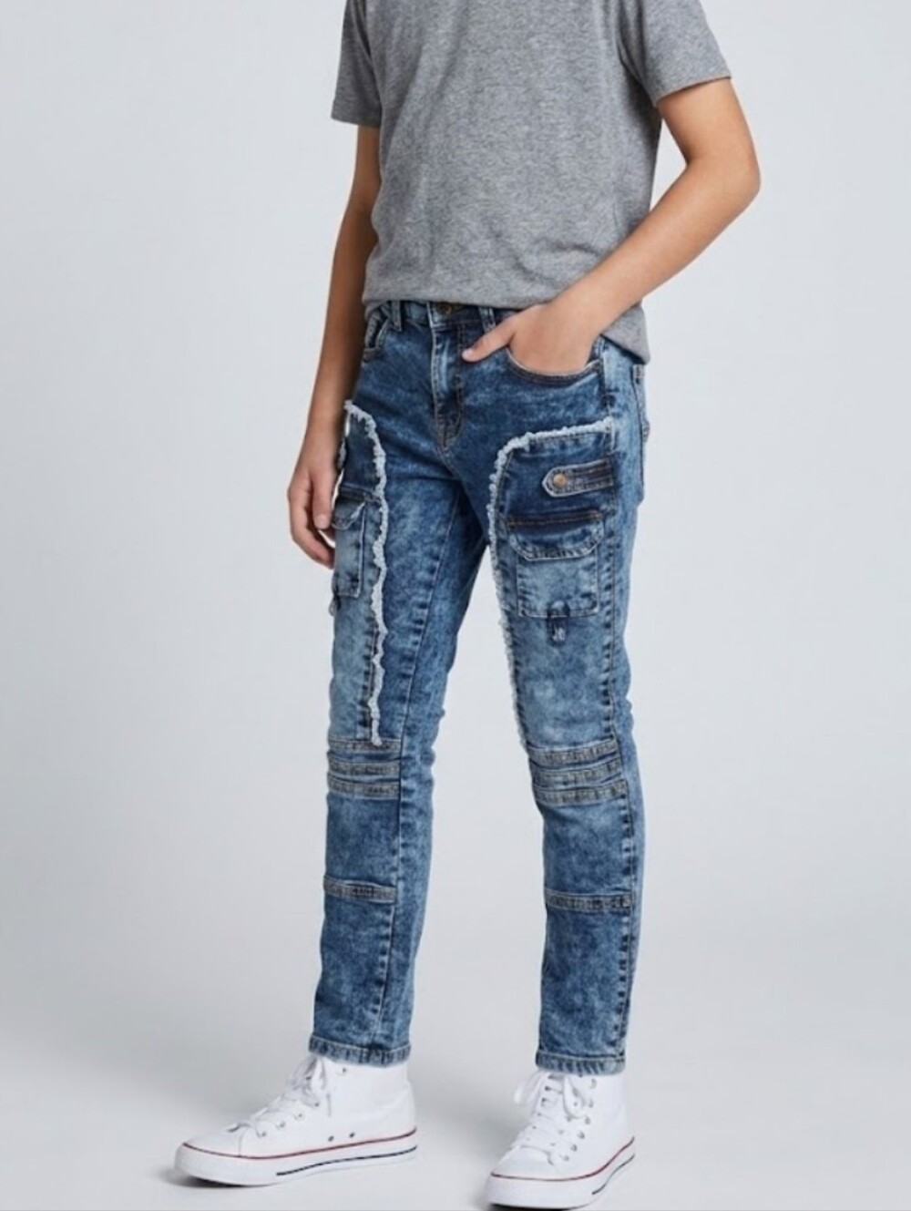 NWT True Indigo Boys Y2K Grunge Moto Cargo Jeans - Size 12